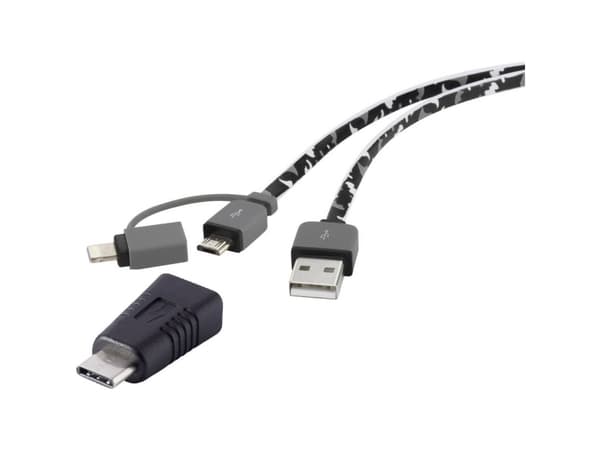 Renkforce USB-kabel USB 2.0 USB-A-hanstik, USB-C® stik, USB-micro-B-hanstik, Apple Lightning-stik 0.20 m Camouflage ekstremt fleksibelt, forgyldte st