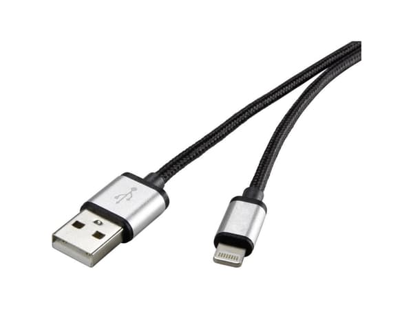 Renkforce RF-3969327, 0,5 m, Lightning, USB A, Hankjønn, Hankjønn, Sort