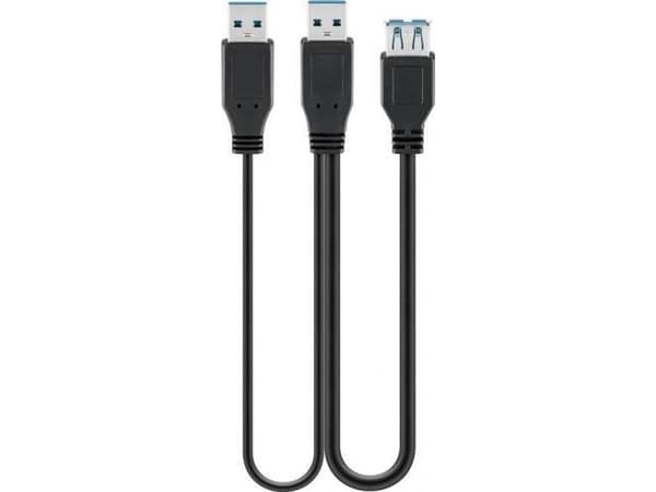 Goobay USB 3.0, 0,3 m, 0,3 m, USB A, 2 x USB A, USB 3.2 Gen 1 (3.1 Gen 1), 5 Gbit/sek., Sort