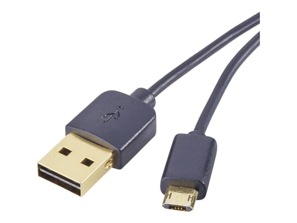 Renkforce USB-kabel USB 2.0 USB-A-hanstik, USB-micro-B-hanstik 1.00 m Sort Dobbeltsidet stik, forgyldte stik RF-4139064