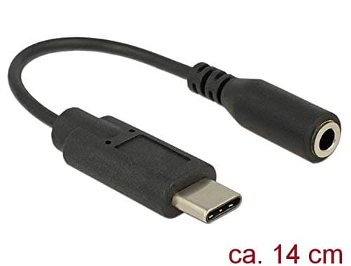 Delock - Audioadapter - 24 pin USB-C (hann) til mini-phone stereo 3.5 mm (hunn) - USB 2.0 - 14 cm - svart