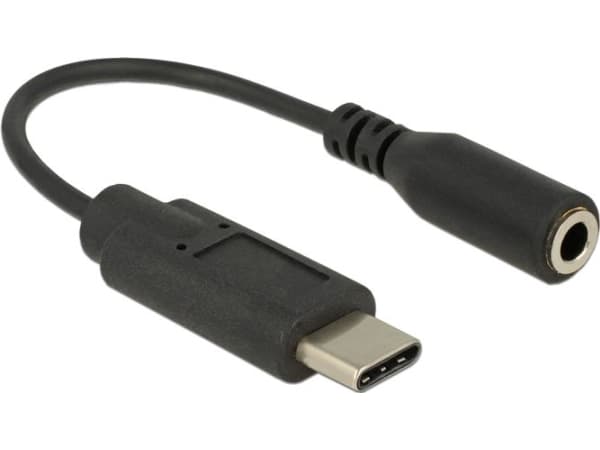 Delock - Audioadapter - 24 pin USB-C (hann) til mini-phone stereo 3.5 mm (hunn) - USB 2.0 - 14 cm - svart