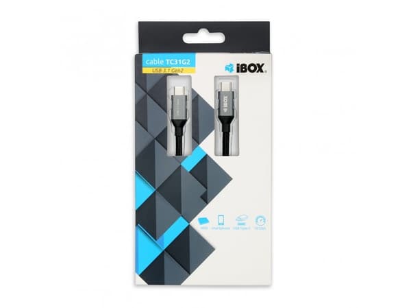 iBOX - USB-kabel - 24 pin USB-C (hane) till 24 pin USB-C (hane) - USB 3.1 Gen 2 - 5 A - 1 m - svart