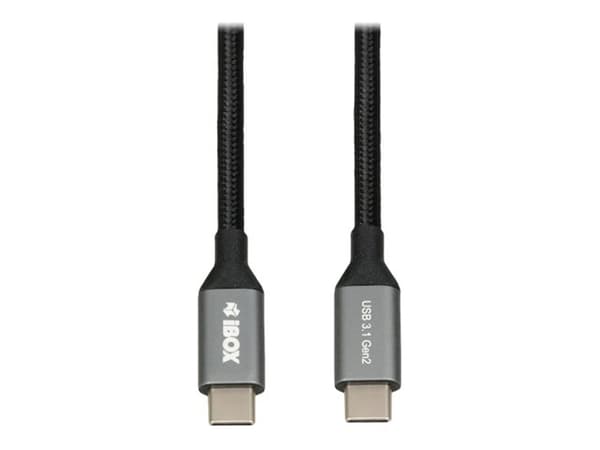 iBOX - USB-kabel - 24 pin USB-C (hane) till 24 pin USB-C (hane) - USB 3.1 Gen 2 - 5 A - 1 m - svart