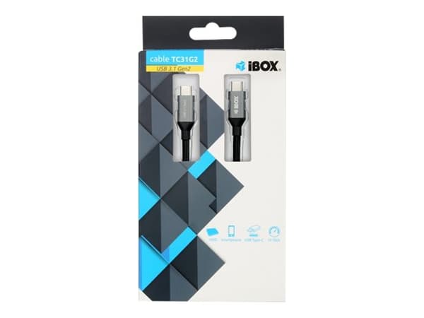 iBOX - USB-kabel - 24 pin USB-C (hane) till 24 pin USB-C (hane) - USB 3.1 Gen 2 - 5 A - 1 m - svart