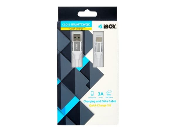 iBOX IKUMTCWQC - USB-kabel - 24 pin USB-C (hann) til USB (hann) - USB 2.0 - 3 A - 1.5 m - hvit