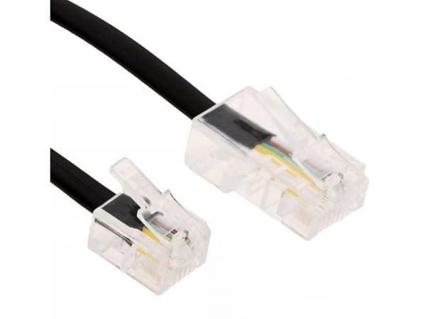 Helos 014146, 15 m, 8P4C (RJ45), 6P4C (RJ11), svart, transparent, platt, svart