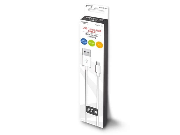 SAVIO CL-124 - USB-kabel - USB (hane) till Micro-USB Typ B (hane) - USB 2.0 - 2,1 A - 2 m - vit
