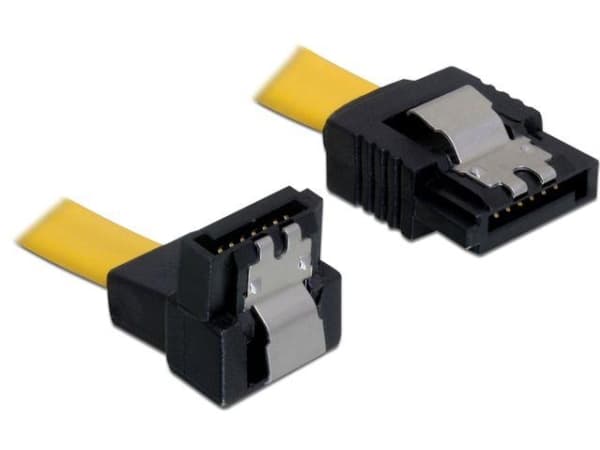 Delock - SATA-kabel - Serial ATA 150/300/600 - SATA (hane) vinklad till SATA (hane) rak - 30 cm - tumklämmor - gul
