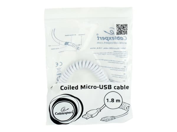 Cablexpert - USB-kabel - USB (hane) till mikro-USB typ B (hane) - USB 2.0 - 1.8 m - formpressad, lindad - vit