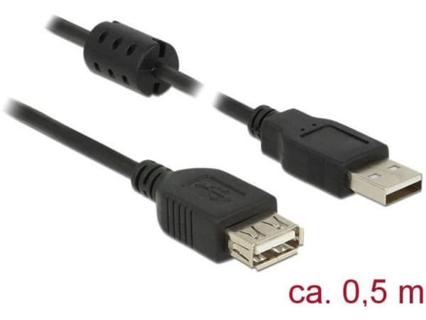Delock - USB-forlengelseskabel - USB (hann) til USB (hunn) - USB 2.0 - 50 cm - svart