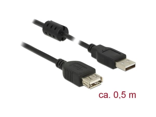 Delock - USB-forlengelseskabel - USB (hann) til USB (hunn) - USB 2.0 - 50 cm - svart