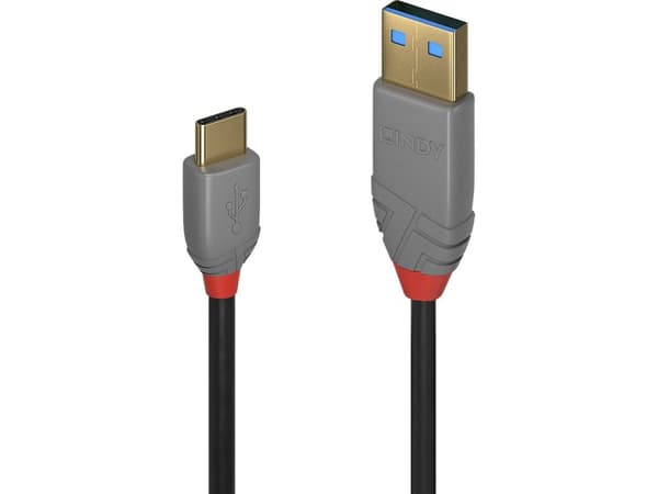 Lindy 36886, 1 m, USB A, USB C, USB 2.0, 0,48 Gbit/s, Svart, Grå