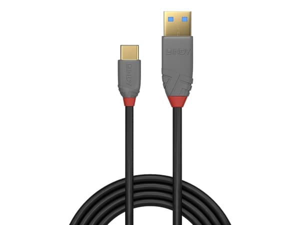 Lindy 36886, 1 m, USB A, USB C, USB 2.0, 0,48 Gbit/s, Svart, Grå