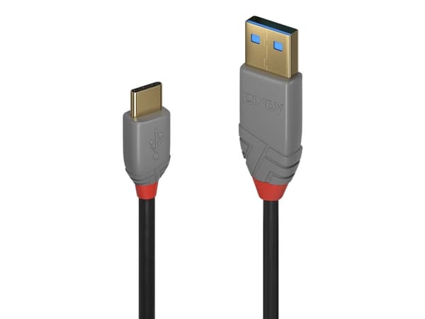 Lindy 36886, 1 m, USB A, USB C, USB 2.0, 0,48 Gbit/s, Svart, Grå