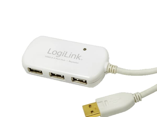 LogiLink USB 2.0 Hub 4-Port with repeater cable - Hubb - 4 x USB 2.0 - skrivbordsmodell
