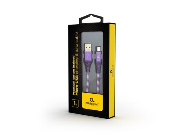 Cablexpert Premium - USB-kabel - Micro-USB Type B (hane) till USB (hane) - USB 2.0 - 2.1 A - 1 m - vit, lila