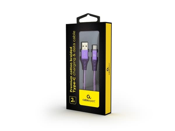 Gembird CC-USB2B-AMCM-2M-PW, 2 m, USB A, USB C, USB 2.0, 480 Mbit/s, Violetti, Valkoinen