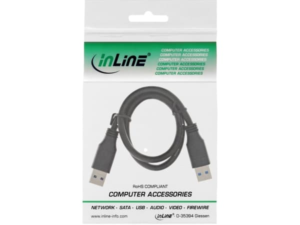 InLine 35203, 0,3 m, USB A, Mini-USB B, USB 3.2 Gen 1 (3.1 Gen 1), Sortera