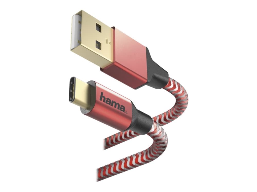 Hama Prime Line "Reflective" - USB-kabel - USB (hane) till USB-C (hane) - USB 2.0 - 20 V - 3 A - 1.5 m - formpressad - röd