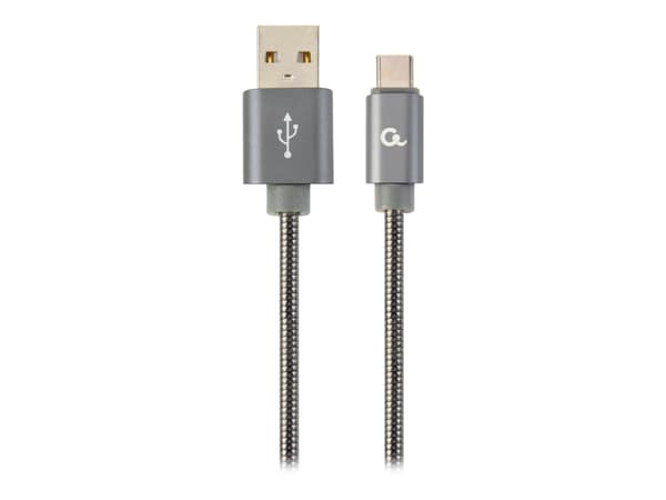 GEMBIRD CC-USB2S-AMCM-1M-BG Gembird Premium spiral metal Type-C USB charging and data cable,1m,metallic-grey