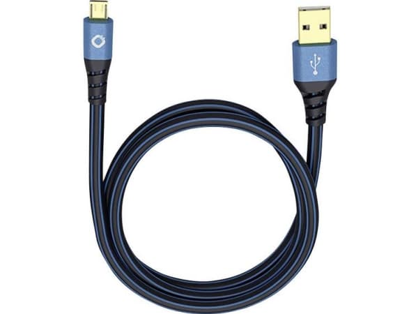 OEHLBACH D1C9333, 3 m, USB A, Micro-USB B, USB 2.0, 0,48 Gbit/s, Svart, Blå