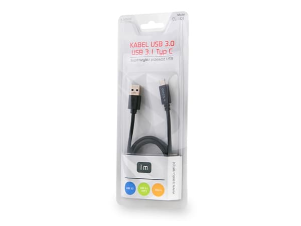 SAVIO CL-101 - USB-kaapeli - USB-tyyppi A (uros) - USB-C (uros) - USB 3.1 - 1 metri