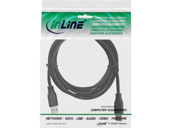 InLine 2.0m USB 3.0, 2 m, USB A, USB A, USB 3.2 Gen 1 (3.1 Gen 1), uros/naaras, musta