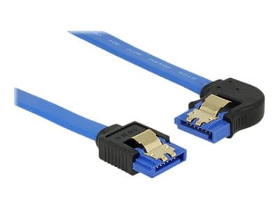 Delock - SATA-kabel - Serial ATA 150/300/600 - SATA (R) vänstervinklad till SATA (R) rak - 20 cm - sprintlåsning - blå
