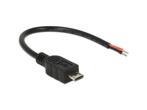 Delock - Strømkabel - uisolert tråd til Micro-USB type B (kun strøm) (hann) - 10 cm - svart