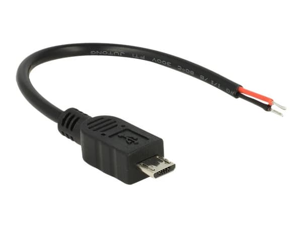 Delock - Strømkabel - uisolert tråd til Micro-USB type B (kun strøm) (hann) - 10 cm - svart
