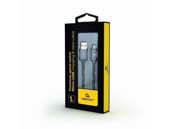 Cablexpert Premium spiral metal - USB-kabel - Micro-USB Type B (hann) til USB (hann) - USB 2.0 - 2.1 A - 1 m - metallgrå