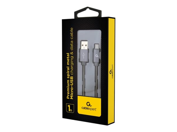 Gembird CC-USB2S-AMMBM-1M-BG, 1 m, Micro-USB B, USB A, USB 2.0, 480 Mbit/s, Harmaa, Metallinen