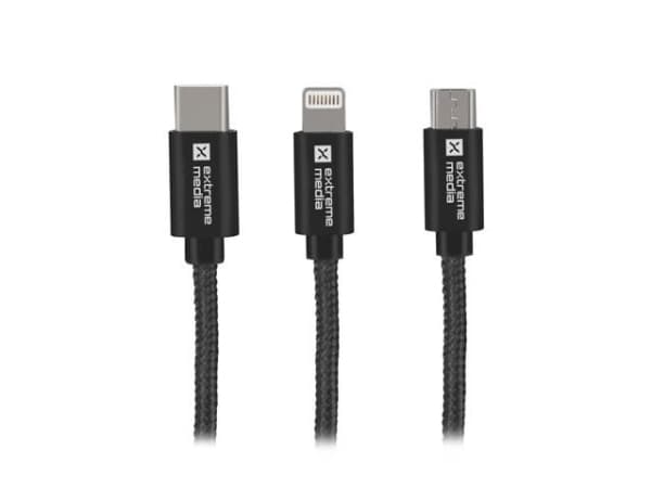 USB Natec Extreme Media microUSB + Lightning + USB Type-C to USB (M) cable, 1m, black