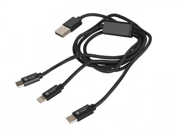 USB Natec Extreme Media microUSB + Lightning + USB Type-C to USB (M) cable, 1m, black