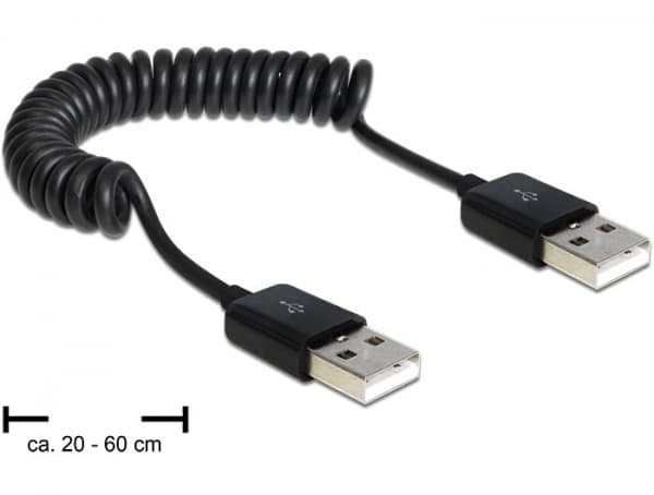 Delock - USB-kabel - USB (hane) till USB (hane) - USB 2.0 - 60 cm - lindad - svart