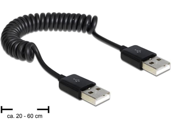 Delock - USB-kabel - USB (hane) till USB (hane) - USB 2.0 - 60 cm - lindad - svart