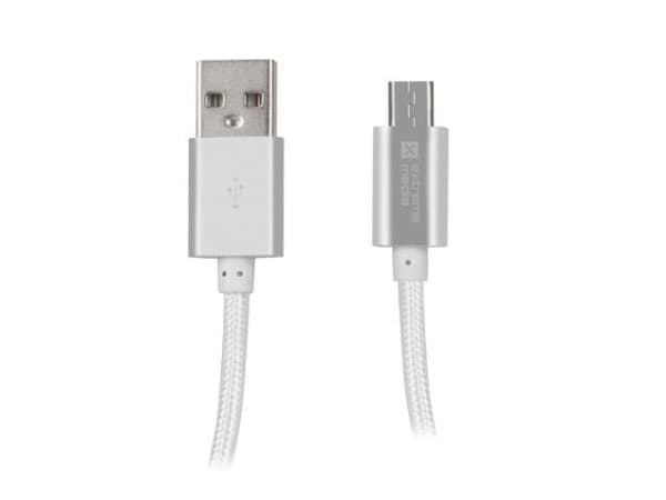 Natec Extreme Media microUSB USB cable - USB 2.0 (M), 1m, silver, nylon braid