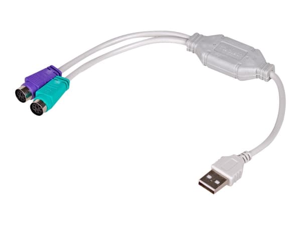 Akyga - Tastatur- / musadapter - PS/2 (hunn) til USB (hann) - 25 cm - hvit