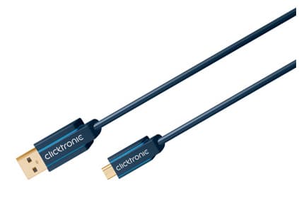 ClickTronic 1.8m USB 2.0 A-mini B m/m, 1,8 m, USB A, Mini-USB B, USB 2.0, Hankjønn/hankjønn, Blå