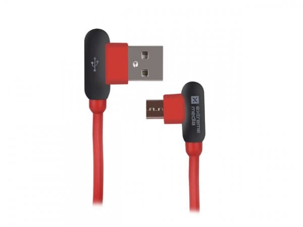 KABEL USB MICRO(M) VINKELT VENSTRE->USB-A(M) 2.0 1M VINKELT HØYRE RØD NATEC PRATI