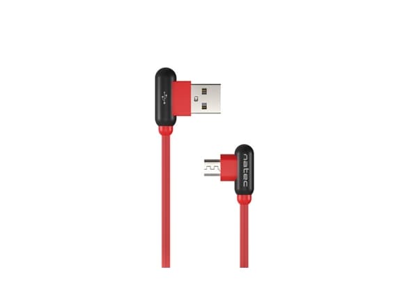 KABEL USB MICRO(M) VINKELT VENSTRE->USB-A(M) 2.0 1M VINKELT HØYRE RØD NATEC PRATI