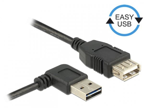 Delock Easy - USB-förlängningskabel - USB (hane) vänster-/högervinklad, vändbar till USB (hona) - USB 2.0 - 50 cm - svart
