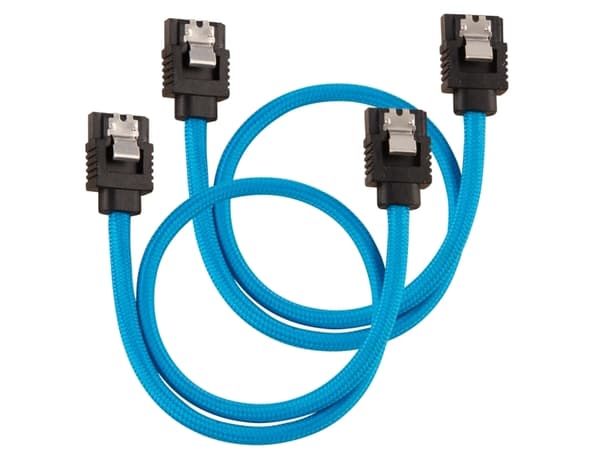CORSAIR Premium Sleeved - SATA-kabel - Serial ATA 150/300/600 - SATA (hane) rak, låst till SATA (hane) rak, låst - 30 cm - blå (paket om 2)