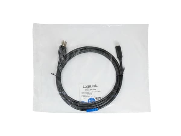 LogiLink CU0163, 2 m, USB C, USB B, USB 3.2 Gen 1 (3.1 Gen 1), 5 Gbit/s, Svart