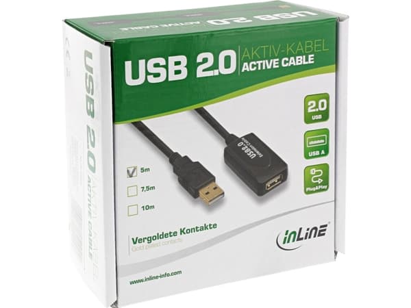InLine 34605I, 5 m, USB A, USB A, USB 2.0, Hankjønn/hunkjønn, Sort