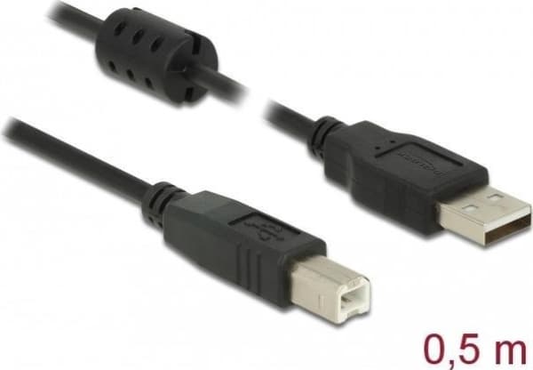 Delock - USB-kabel - USB (hane) till USB typ B (hane) - USB 2.0 - 50 cm - svart