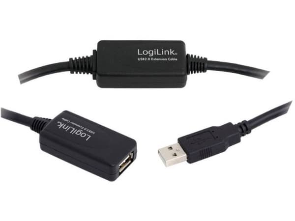 LogiLink 20M USB 2.0 - USB 2.0 M/F, 20 m, USB A, USB A, USB 2.0, Hane/Hona, Svart
