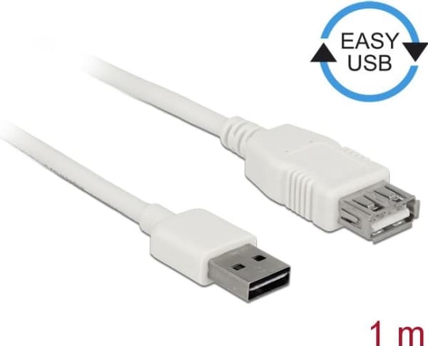 Delock Easy - USB-förlängningskabel - USB (hane) vändbar till USB (hona) - USB 2.0 - 1 m - vit