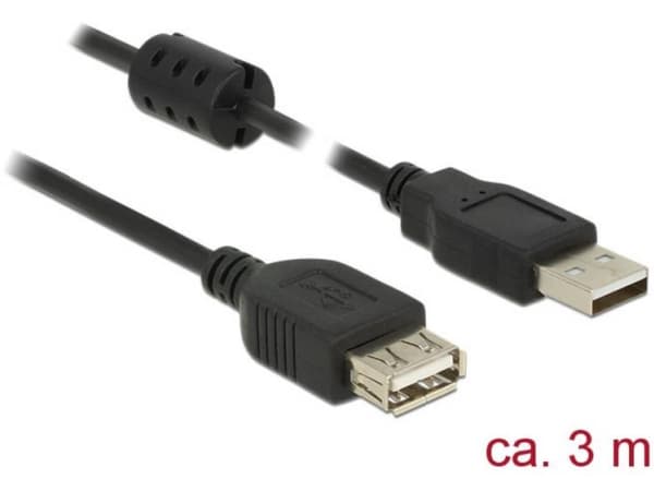 Delock - USB-förlängningskabel - USB (hane) till USB (hona) - USB 2.0 - 3 m - svart
